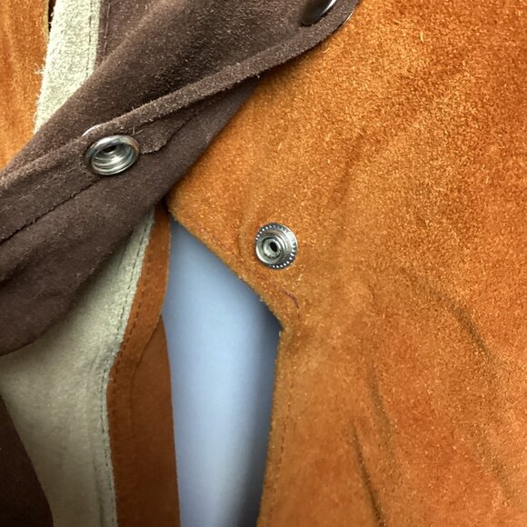 Vintage 60s Suede Two Tone Leather Cape Poncho with Belt - Picture 9 of 15